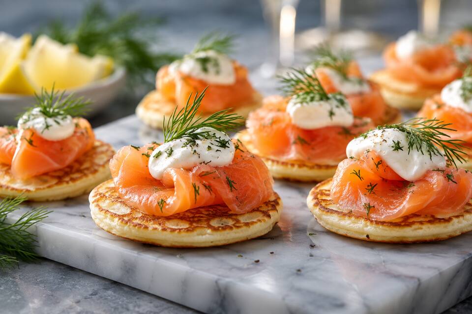 Présentation de Blini au saumon fumé