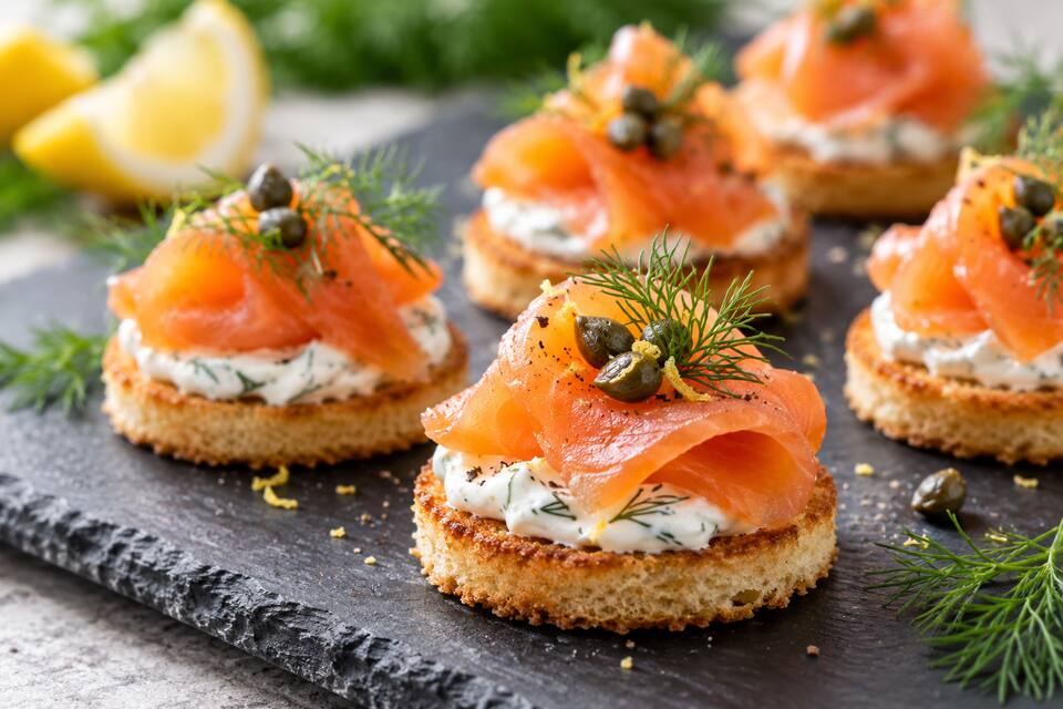 Présentation de Canapés au saumon fumé