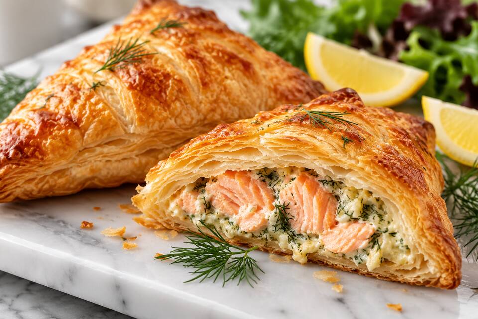 Présentation de Feuilletés au saumon