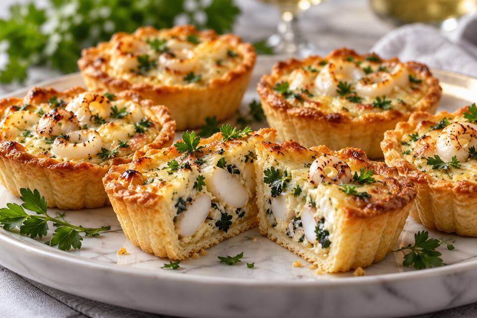 Présentation de Mini-quiches au calamar et à la persillade