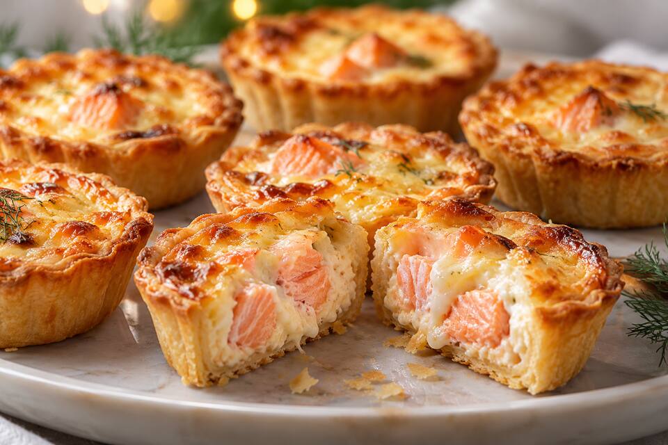 Présentation de Mini-quiches au saumon et au fromage