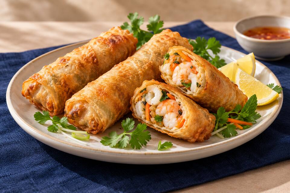 Présentation de Nems aux gambas et au calamar