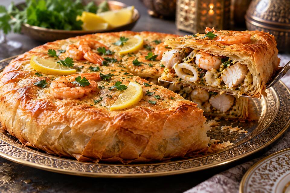 Présentation de Pastilla moyenne aux fruits de mer